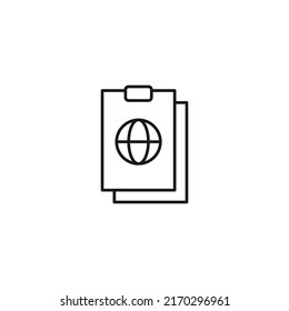 Document, office, contract and agreement concept. Monochrome vector sign drawn in flat style. Vector line icon of Earth planet on clipboard 