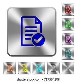 Document ok engraved icons on rounded square glossy steel buttons