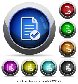 Document ok icons in round glossy buttons with steel frames