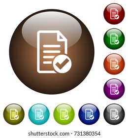 Document ok white icons on round color glass buttons