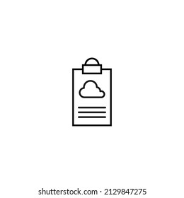 Document on clipboard sign. Vector outline symbol in flat style. Suitable for web sites, banners, books, advertisements etc. Line icon of cloud on clipboard 