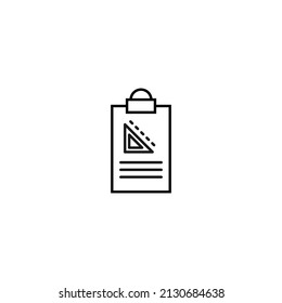 Document on clipboard sign. Vector outline symbol in flat style. Suitable for web sites, banners, books, advertisements etc. Line icon of liner and dotted line on clipboard 