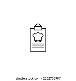 Documento en el signo del portapapeles. Símbolo de contorno vectorial en estilo plano. Adecuado para sitios web, banners, libros, anuncios, etc. Icono de línea de los chefs sombrero en el portapapeles 