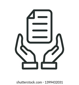 document on hands - minimal line web icon. simple vector illustration. concept for infographic, website or app.