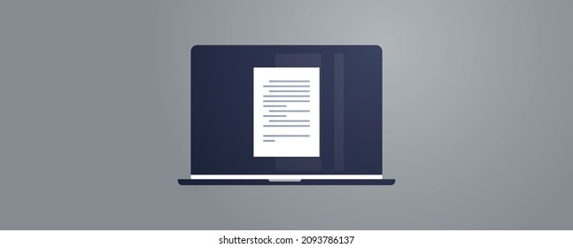 Document on laptop and paper scan flat vector illustration.
