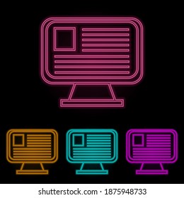 document on the monitor screen color neon set. Simple thin line, outline vector of web icons for ui and ux, website or mobile application