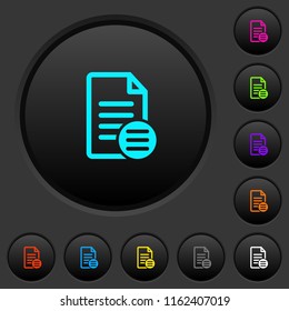 Document options dark push buttons with vivid color icons on dark grey background