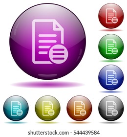 Document options icons in color glass sphere buttons with shadows