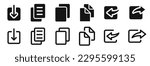 Document options icons. File option icons. Share, copy, paste, upload, download document. EPS 10 