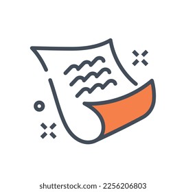 Document orange icon. Metaphor of successful negotiations and concluded deal, business processes and legal documents, contract and set of rules. Cartoon flat vector illustration