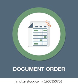 Document Order Icon - Paper Document Symbol. Vector Data Organize Illustration, Paperwork Sign