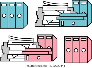 Conjunto de ilustraciones de Organización de documentos y administración de archivos: Gráficos de Vector simples