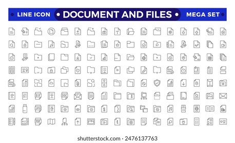 Document outline icon set. Documents symbol collection. Different documents icons.Set of file and document Icons. Simple line art style icons pack.  
