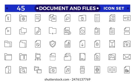 Conjunto de iconos de esquema de documento. Colección de símbolos Documents. Diferentes documentos iconos.Conjunto de archivos y documentos Iconos. Paquete de iconos de estilo de arte de línea simple.  
