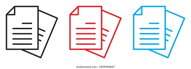 The document outline icon set. Office supply line symbols. Paper sheet linear pictograms. Vector thin contour infographic elements.  Document icon on white background.