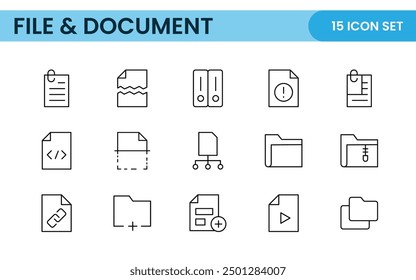 Iconos de esquema de documento. Conjunto de iconos de documento. Conjunto de iconos de esquema relacionados con documentos, archivos, mensajes, seguridad. Colección de iconos lineales.