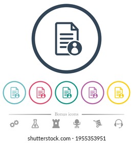 Document owner flat color icons in round outlines. 6 bonus icons included.