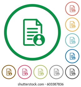Document owner flat color icons in round outlines on white background