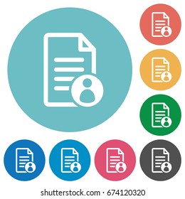 Document owner flat white icons on round color backgrounds
