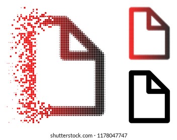 Document page icon in dispersed, dotted halftone and undamaged entire variants. Cells are grouped into vector dissolving document page pictogram.