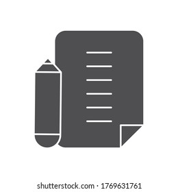 Document page and pencil icon over white background, silhouette style, vector illustration