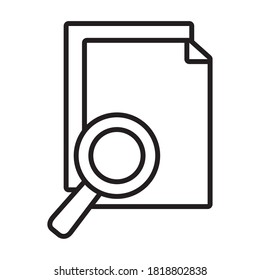 document pages and magnifying glass icon over white background, line style, vector illustration