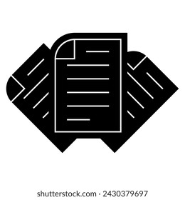 Document paper black icon. Sheet of paper for business. File black symbol. Vector isolated on white background.