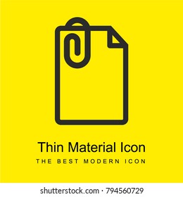 Document with paper clip bright yellow material minimal icon or logo design