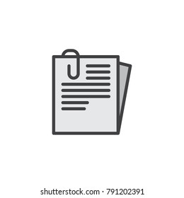 Document paper clip filled outline icon, line vector sign, linear colorful pictogram isolated on white. Note symbol, logo illustration. Pixel perfect vector graphics