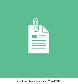 Document Paper Clip Inserted Flat Icon On Green Background