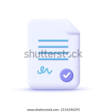 Document paper. Contract, agreement, terms, conditions,  assignment concept. 3d vector icon. Cartoon minimal style.