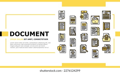document paper file business page landing web page vector. contract web, note office, form copy, message pen, agreement blank, internet write document paper file business page Illustration