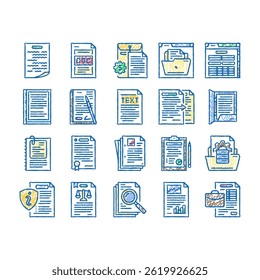 document paper file business page doodle icons set vector. contract web, note office, form copy, message pen, agreement blank, internet write document paper file business page sketch hand drawn