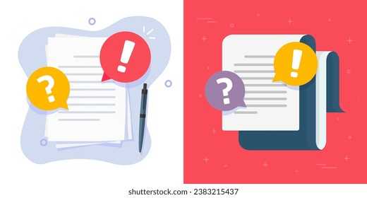 Document paper file collaboration review comments icon vector flat graphic illustration, question mark and exclamation discussion on writing text content image clipart