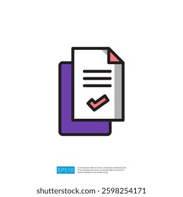 Document Paper Icon with Checkmark Symbol Representing Approval and Verification in Business and Office Context