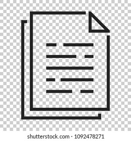 Document Paper Icon In Flat Style. Terms Sheet Illustration On Isolated Transparent Background. Document Analytics Business Concept.