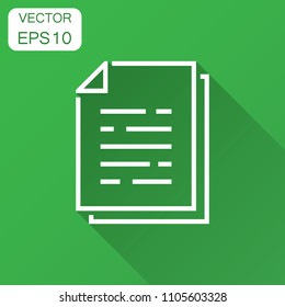 Document paper icon in flat style. Terms sheet illustration with long shadow. Document analytics business concept.