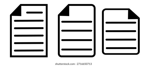 Icono de documento en papel. Iconos de documento de símbolo de línea con hojas de papel.