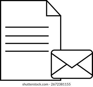 Icono de papel de documento e icono de mensaje con fondo blanco. con líneas negras
