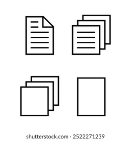 Document and paper icons in various stacked configurations. Minimalist line art style with simple geometric shapes. Abstract representation.