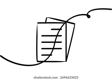 Ilustración de papel de documento con diseño de línea continua. Atractivo diseño de arte de línea abstracta.