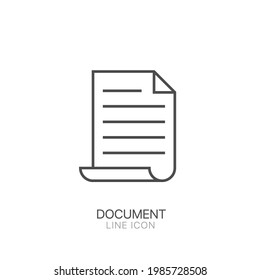 Icono de línea de papel de documento, signo de vector de contorno, pictograma de estilo lineal aislado en blanco. Trazo editable