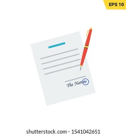 Document paper and a pen with signature icon in flat style, with colorful and eps 10