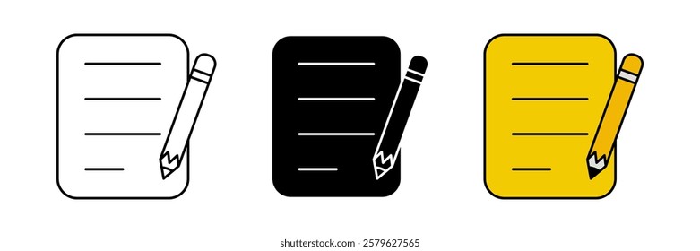 Document paper and pencil icon set. Writing sign symbol. Trendy and modern design