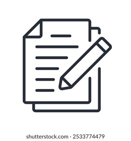 Document paper and pencil icon. Thin line vector illustration.