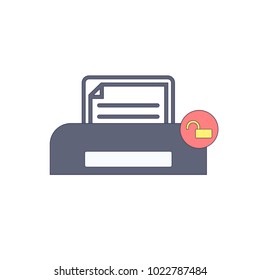 Document, paper, print, printer, printing, unlock icon. Vector illustration