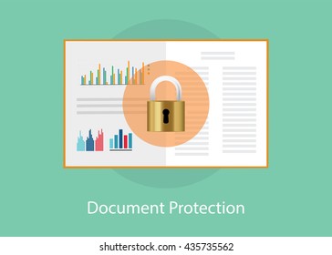 document paper protection with padlock sign syombol vector graphic illustration