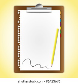The document paper sheet on clipboard and pencil.