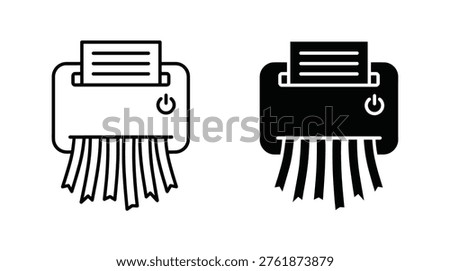 Document paper shredder collection, black and white office symbols, security, privacy, destruction, disposal, and data.