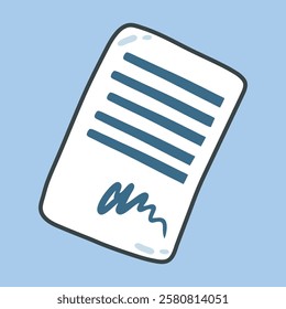 document paper with signature in outline flat vector design.